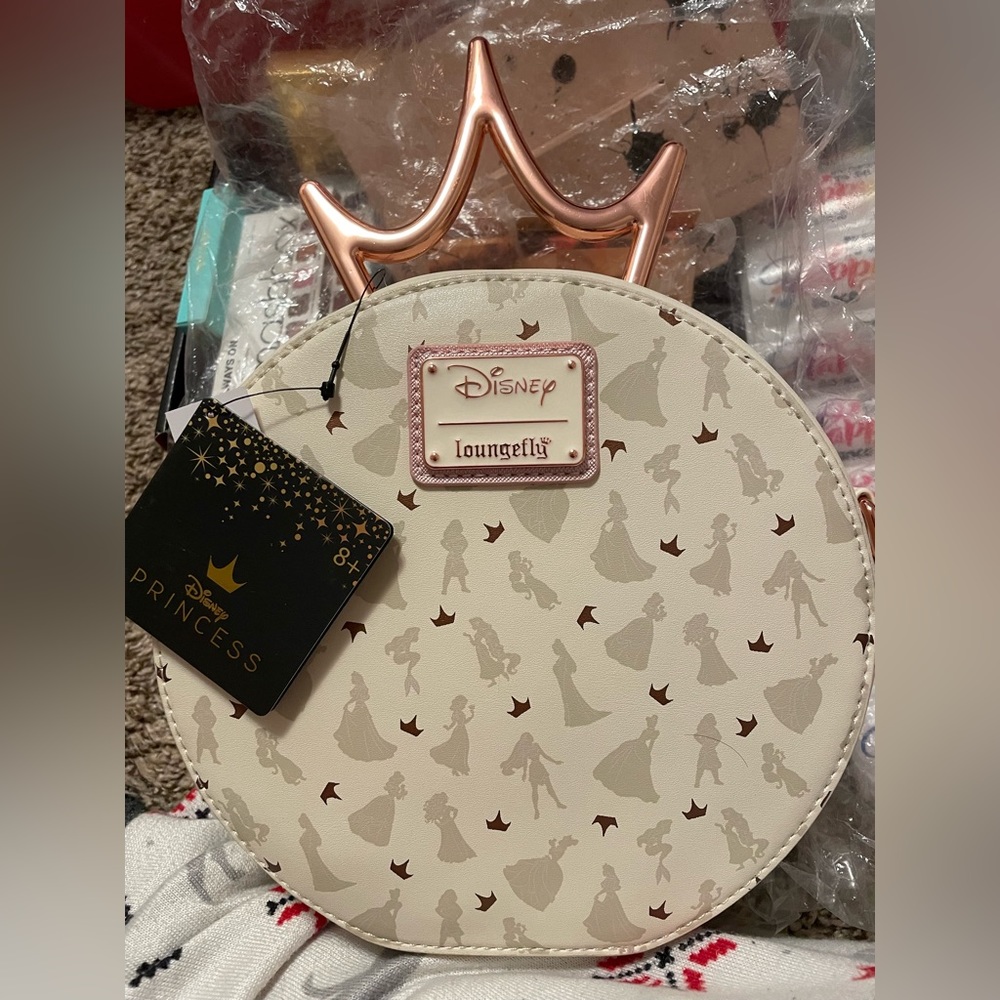 Disney Loungefly Princess Crown Rose Gold Cross Body Purse Handbag